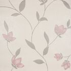 Light Pink Grey Silver Glitter Freya Floral Trail Textured Vinyl Wallpaper