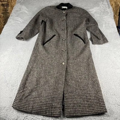 Abrigo largo de lana marrón LL Bean de colección para mujer gamuza cuero ribete pata de gallo Foto 1 de 4