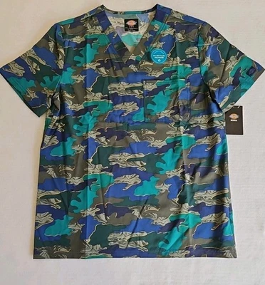 Dickies Cut Out Camo Scrubs V Neck Top Medical Uniform Men's Size Medium New - Image 1 of 4