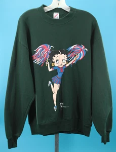 VTG Women's 90s Dark Green Betty Boop Cheerleader Sweatshirt Sz L 1990s - Picture 1 of 19