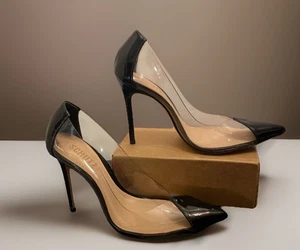 SCHULTZ  Transparent Clear Vinyl & Black Patent Leather Pump US 7.5 B CENDI - Picture 1 of 14