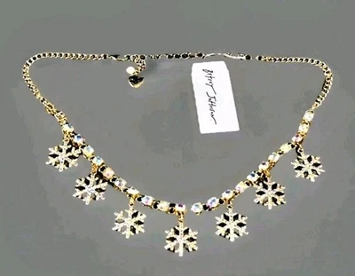Collar Betsey Johnson Copo de Nieve Dije Fiesta de Vacaciones Cristal Invierno Collar Foto 1 de 4