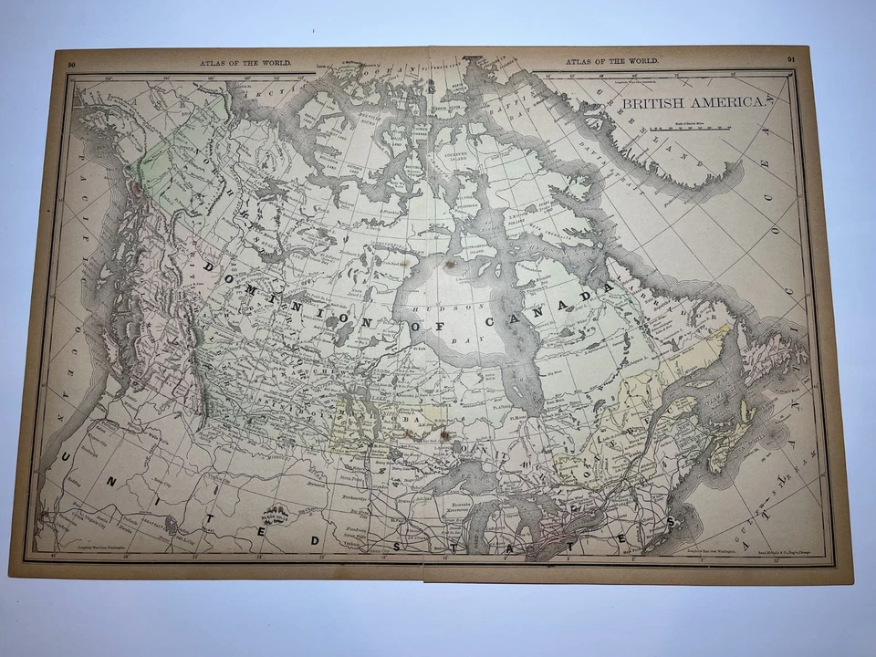 Mapa de 2 piezas de AMÉRICA BRITÁNICA/CANADÁ 1890 Fm 1890 Rand-McNally Atlas VER DESCRIPCIÓN Foto 1 de 4