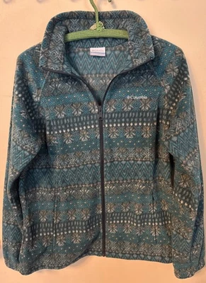 Chaqueta polar Columbia Benton Springs cremallera completa para mujer L estampado nórdico verde azulado Foto 1 de 4