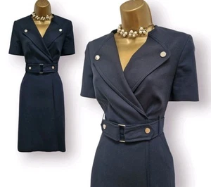 Karen Millen Navy Blue Military Utility Faux Belted A Line Dress UK 10 - Picture 1 of 13