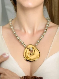 COLLAR COLGANTE DE PERLAS SIMULADAS VINTAGE 1/20 14K GF CON CUENTAS TONO DORADO - Imagen 1 de 5