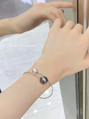 8-11 mm  natural  round multicolor Tahitian south sea pearl bracelet - Image 1 of 4