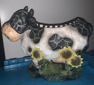 Cow Figurine RESIN-Wood Look-LRG-Trinket, Keys, Change, Candy Or Plant Holder. - Picture 1 of 12