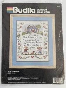 Bucilla Stamped Cross Stitch Kit Family Kids Sampler 40395 - 1990 - Picture 1 of 3