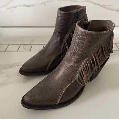 Botas de tornozelo femininas Old Gringo OG Nina franja 6,5 B couro marrom cowboy faroeste - Imagem 1 de 4