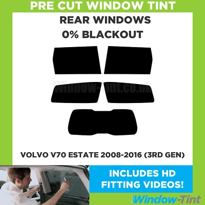 Für Volvo V70 Kombi 2008-16 (3rd Gen) Vor Cut Fenster Getönt Heck 0% Blackout - Image 1 of 4