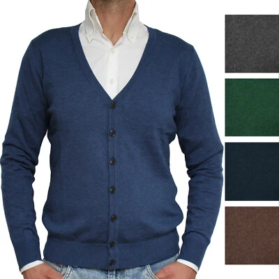 Cardigan Maglia Aperta Con Bottoni Uomo Gilet Maniche Lunghe Lana E Cashmere Sot - Immagine 1 di 4