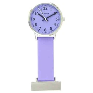 NEW RAVEL STAINLESS STEEL NURSE FOB WATCH PURPLE DIAL EASY READ, SILICONE STRAP - Picture 1 of 1