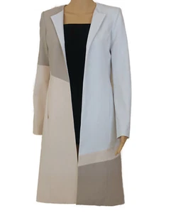 NWT Calvin Klein White/Pastel Color Block Knee Lenght Overcoat Light Sz 2US - Picture 1 of 12