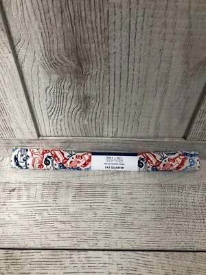 Emma & Mila Cotton Fabric Fat Quarter - Vintage Cars White Red Blue New Fabric - Image 1 of 2