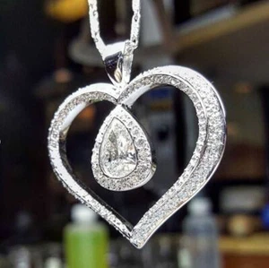 2.00 Ct Pear Cut Moissanite Teardrop Pendants for Women 925 Sterling Silver - Picture 1 of 6