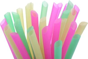 Jumbo Flexible Smoothie Plastic Straws, 100 Pcs Assorted Colors Large Bendable - Picture 1 of 4