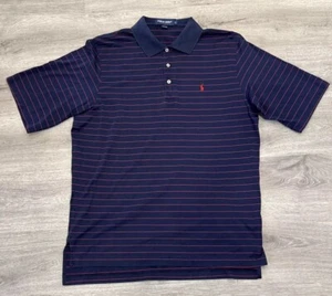 Polo Golf Ralph Lauren Men's Large Blue Striped Polo Shirt Red Embroidered Pony - Picture 1 of 5