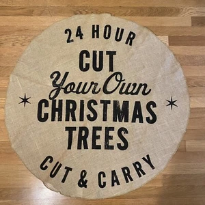 H & M Burlap Christmas Tree Skirt Mat Wall Hanging 39” Round - Picture 1 of 6