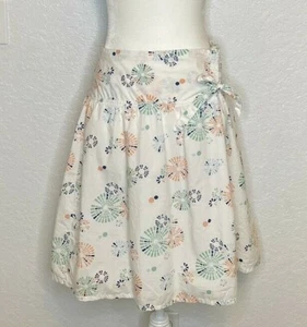 Ben Sherman Gr. L Rock weiß geometrische Kreise gesmokte Borte seitlich zum Binden Retro - Bild 1 von 9