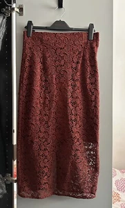 Zara Skirt Size M 10 Rust Orange Skirt High Rise Lace Pencil Formal Occasion - Picture 1 of 11
