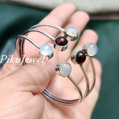 Bracciale semplice in argento sterling 925 con pietra di luna e granato e... - Immagine 1 di 4