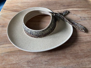 Womens Floppy Straw Hat / Sun Visor - Wide Brim - Animal Print Tie - Adjustable - Picture 1 of 3