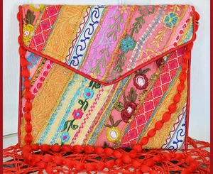 Bandolera bordada algodón seda, sobre, bandolera multicolor de la India - Imagen 1 de 4