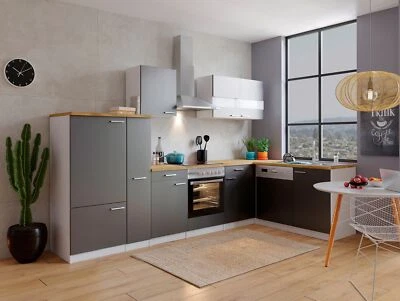 Küche Küchenzeile Küchenblock Winkelküche Weiß Grau Malia 310x172 cm Respekta - Bild 1 von 4