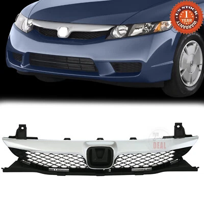 For 2009 - 2011 Honda Civic Sedan Front Bumper Grille Gloss Black W/Chrome Trim Foto 1 de 4