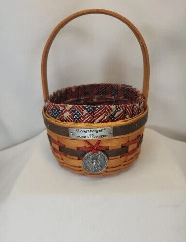 Longaberger 1997 Inaugural Basket Set-Protector-Tie On-Liner AMERICANA FLAG USA Cover