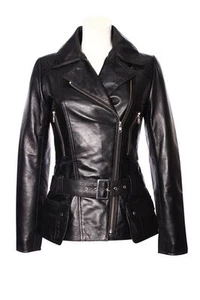 'FEMININE' Ladies BLACK Retro Biker Style Designer Real Leather Jacket - Picture 1 of 6