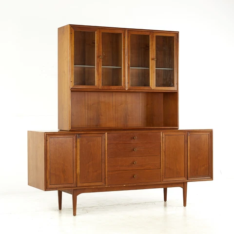 Kipp Stewart for Drexel Declaration Mid Century Walnut Buffet with Hutch Cover