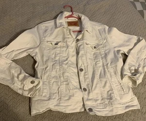 Levi Strauss Women's Large Denim Jacket Button Up Trucker Size Large White Jean - Picture 1 of 7