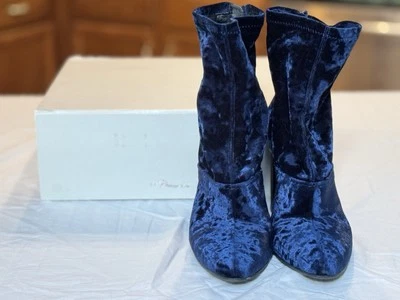Botas 3.1 Phillip Lim Kyoto Terciopelo Aplastado Azul Tacón Grueso Plateado Italia Foto 1 de 4