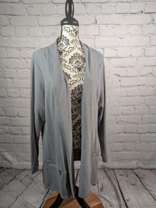 Logo women's long sleeve stretch knit open front 2x cardigan zipped pockets bb05 - Picture 1 of 9