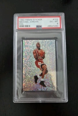1992 Panini Foil Sticker Michael Jordan #102 PSA 6 EX-MT Chicago Bulls - Image 1 of 3
