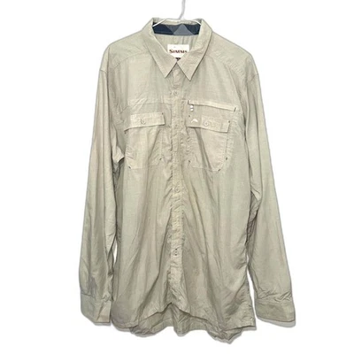 SIMMS Zip Chest Pocket Button Down Fishing Shirt - Beige XL - Image 1 of 4