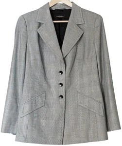 ESCADA Black & White Glen Plaid Wool Silk Single Breasted Blazer Jacket SZ 44 - Picture 1 of 4