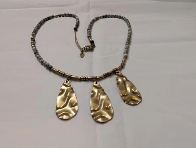 Collar Colgantes Colgantes Tono Dorado Martillado Piedra Gris Cuentas de Vidrio Facetado 24"  Foto 1 de 3