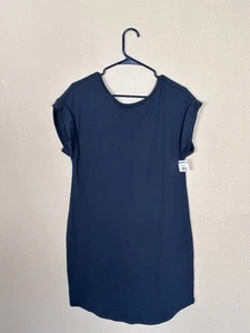 Halston Studio Tunic Dress Women’s Small Navy Blue Cotton Cap Sleeve Minimalist - Picture 1 of 9