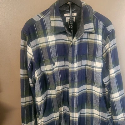 LL Bean Fleece Lined Flannel Shirt Mens Large Tall Traditional Fit Blue Shacket - Image 1 of 4