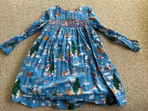 Mini Boden Smocked Dress - Blue Woodland Christmas - size 4-5 - Picture 1 of 4