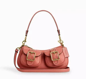 NWT COACH CM079 Ashton Shoulder Bag In Pebble & Smooth Leather Burnt Coral NEW🎁 - Picture 1 of 16
