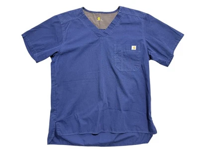 Carhartt Scrub Shirt Mens Medium Blue Ripstop V Neck Medical Top Pocket - Image 1 of 4