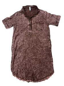 Zenana Hemdblusenkleid Damen Größe Small braun roher Saum distressed - Bild 1 von 4