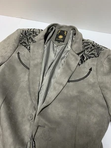 Platini Mens Large Gray Blazer Jacket Embroidered Tribal Design Western - Picture 1 of 11
