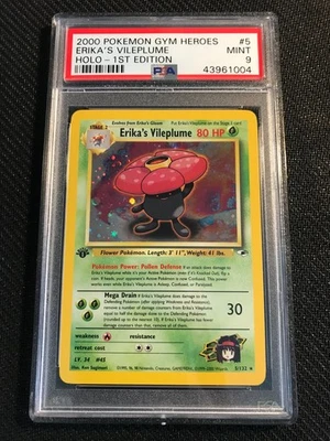 PSA 9 MINT Erika's Vileplume 5 Gym Heroes 1st Edition Holo Pokemon Card - Image 1 of 2