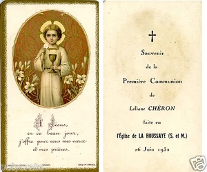 Altes frommes religiöses Bild Souvenir de Communion La Houssaye en Brie 1932 - Bild 1 von 1
