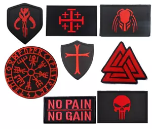 Official VELCRO® Black and Red Embroidered Patches Combat Badge Airsoft UK - Picture 1 of 10